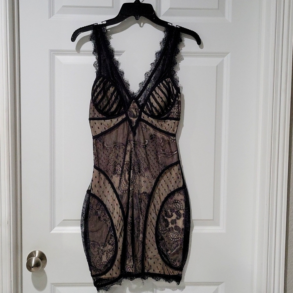 Bebe Black and Nude Lace Dress